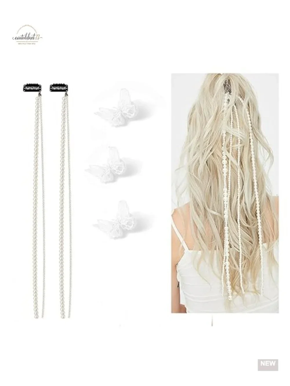 Faux Pearl Hair Clip Butterfly Chain DIY Accessories